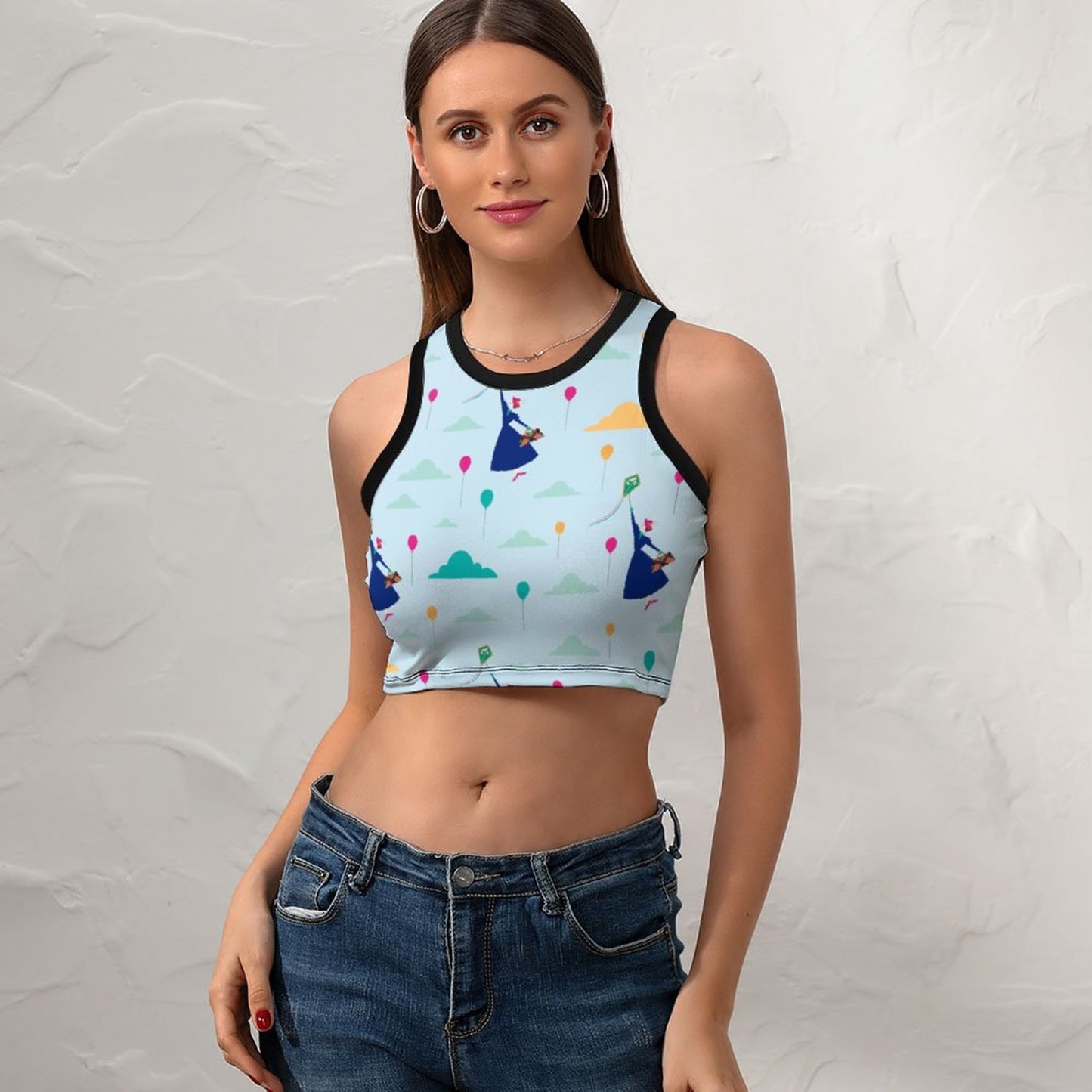 Women Mary Poppins Magic Fills The Air Crew Neck Crop Tank Basic Sleeveless Graphic Hippie Boyfriend Style Tee Tops-Charlylifestyle