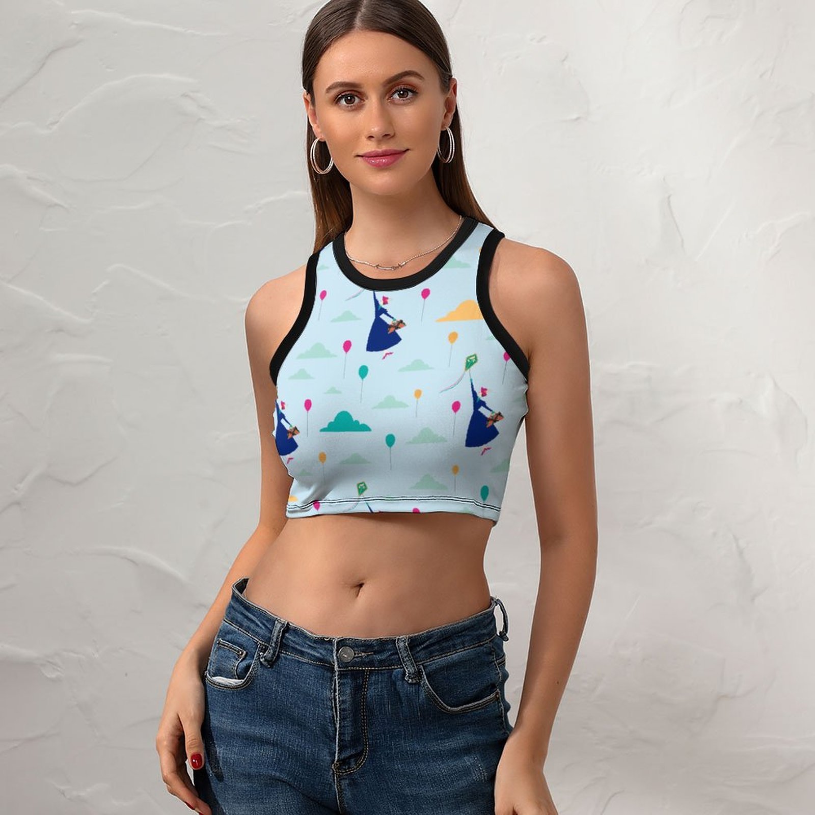 Women Mary Poppins Magic Fills The Air Crew Neck Crop Tank Basic Sleeveless Graphic Hippie Boyfriend Style Tee Tops-Charlylifestyle