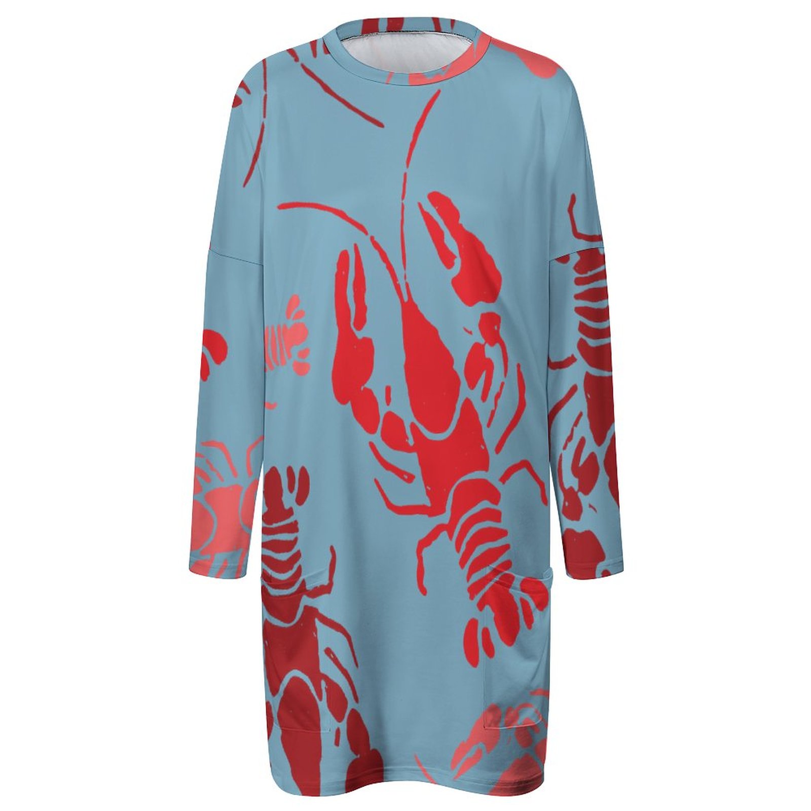 Lobster Bake Or Crawfish Boil Retro Plus Size Tunic Dress For Women Long Sleeve Swing T-Shirt Dresses Loose Fit Flowy Clothing
