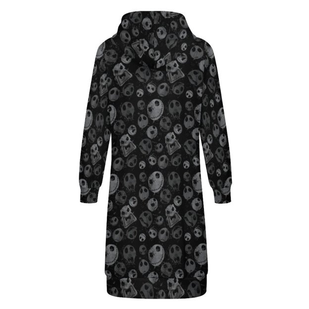 Funny Jack Skellington Pattern Zip Up Long Hoodie Jacket Coat Women Tunic Sweatshirt Plus Size Open Front Cardigan Outfits