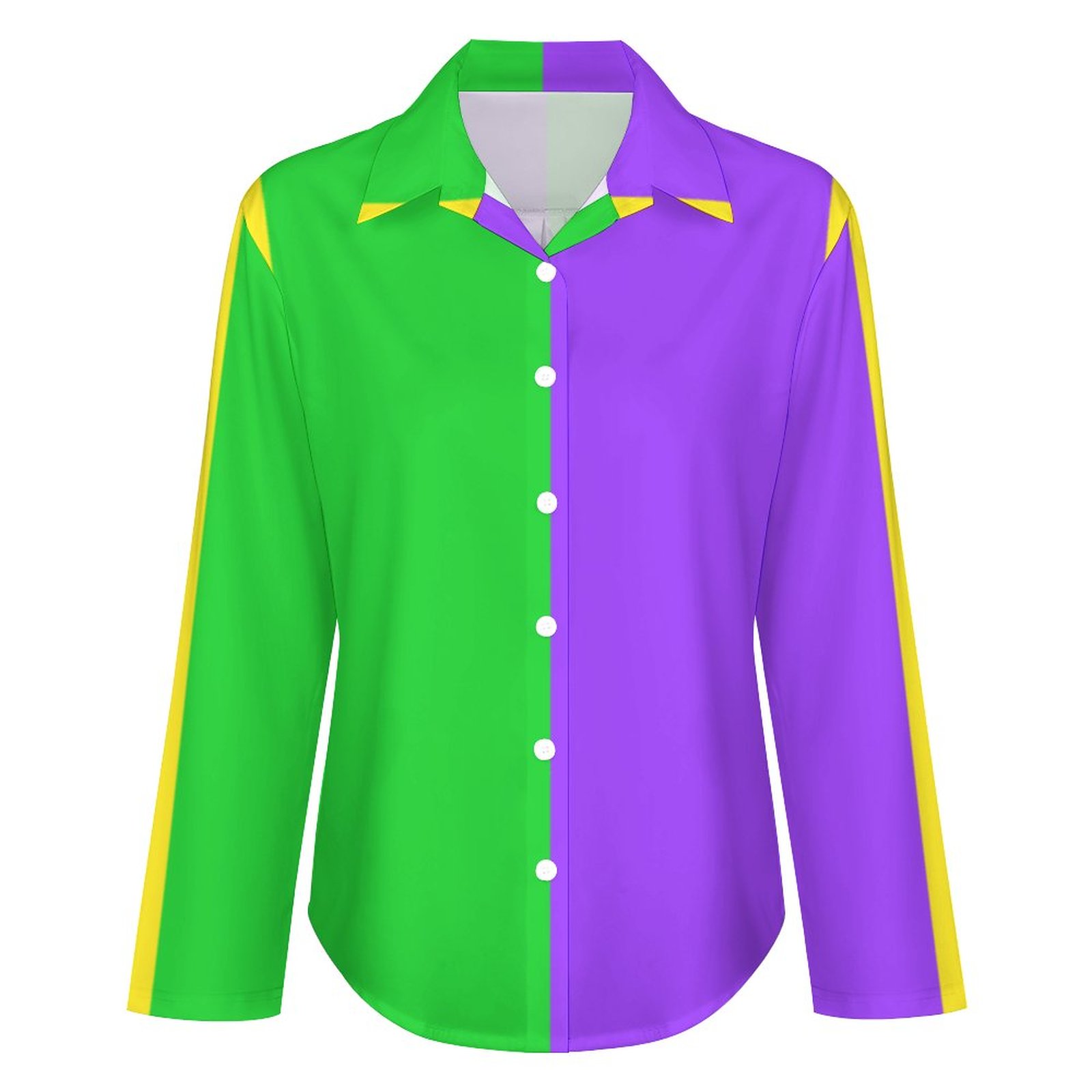 Mardi Gras Colors New Orleans Striped Button Down V Neck Shirts Long Sleeve Blouse Roll Up Cuffed Sleeve Casual Shirt Tops
