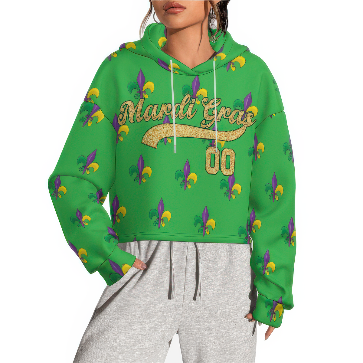 Personalized Mardi Gras Party Cropped Hoodies Custom Name Fat Tuesday Sweatshirt Gift For Women