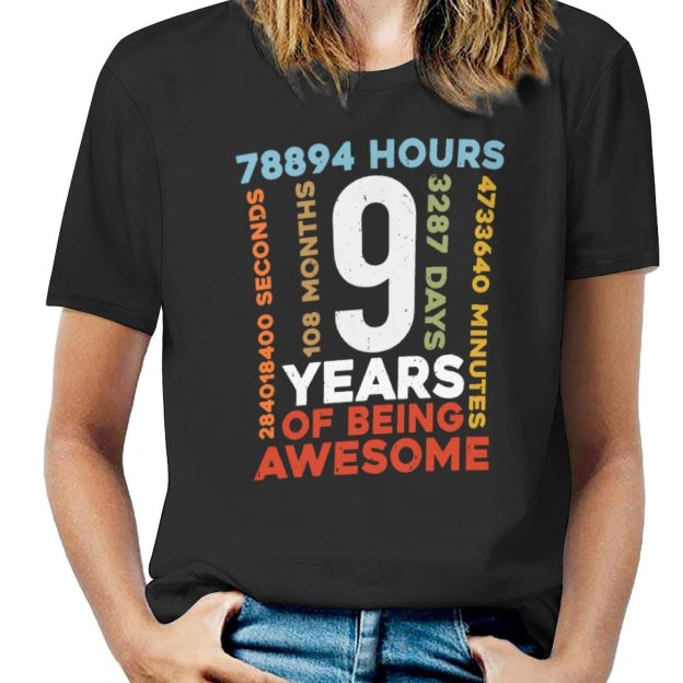 Charlylifestyle Unisex Casual 9th Birthday Shirt 9 Years Old Vintage Retro 108 Months Boy Girl T-Shirt-Charlylifestyle