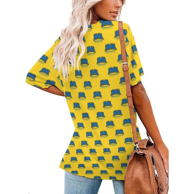 Msu Morehead State University Women T Shirts Basic V-Neck Tee Loose Vintage Fitting Oversize Short Sleeve Tops-Charlylifestyle