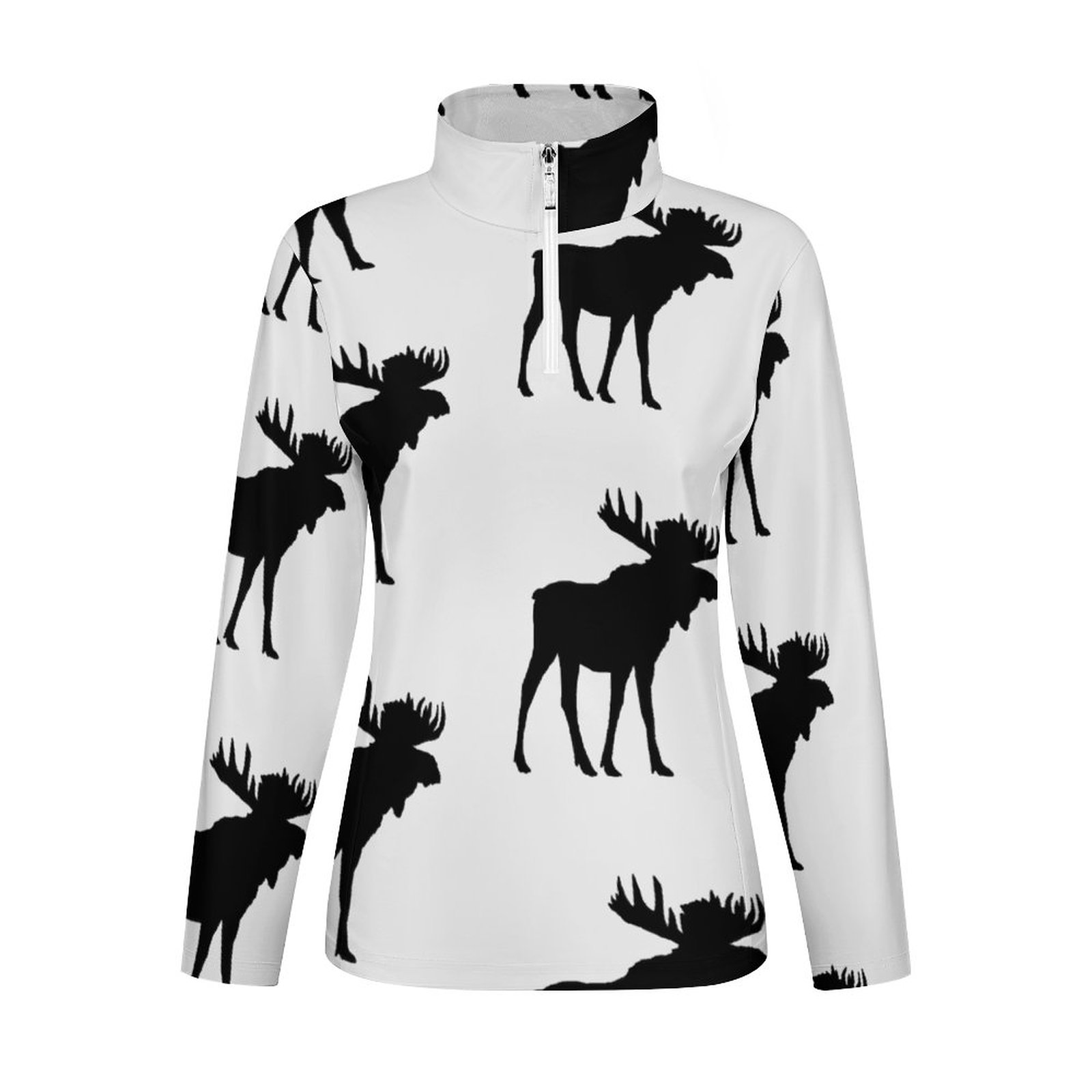 Funny Vintage Moose Silhouette Quarter Zip Sports Tee Pullover Gym Shirts Women Lightweight Yoga Sportwear Tops