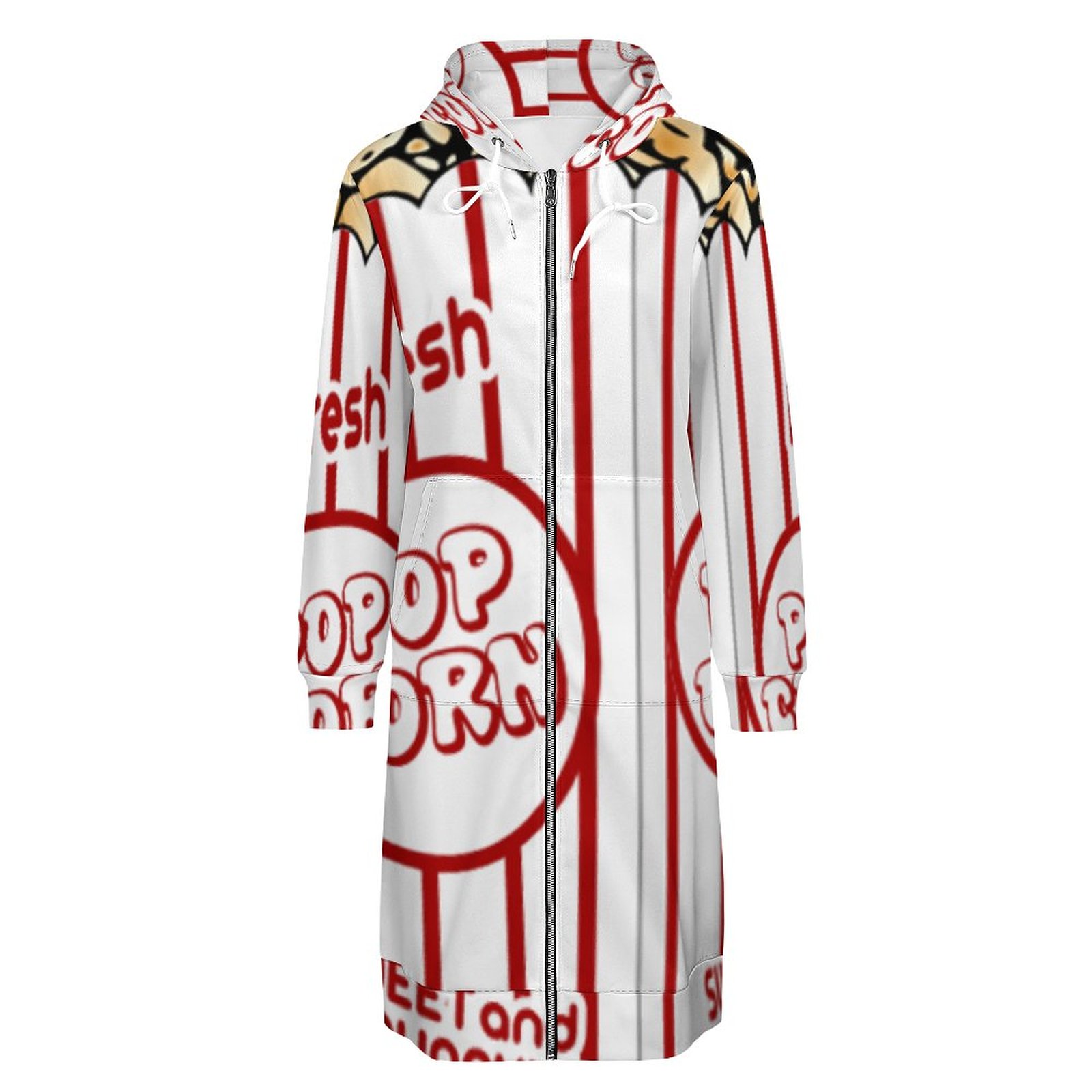 Funny Movie Popcorn Pattern Zip Up Long Hoodie Jacket Coat Women Tunic Sweatshirt Plus Size Open Front Cardigan Outfits