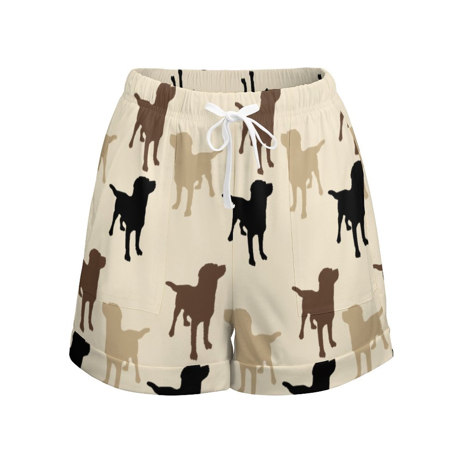Labrador Retriever Dog Silhouette Women Comfy Drawstring Casual Elastic Waist Shorts Hiking Outdoor Pocketed Shorts