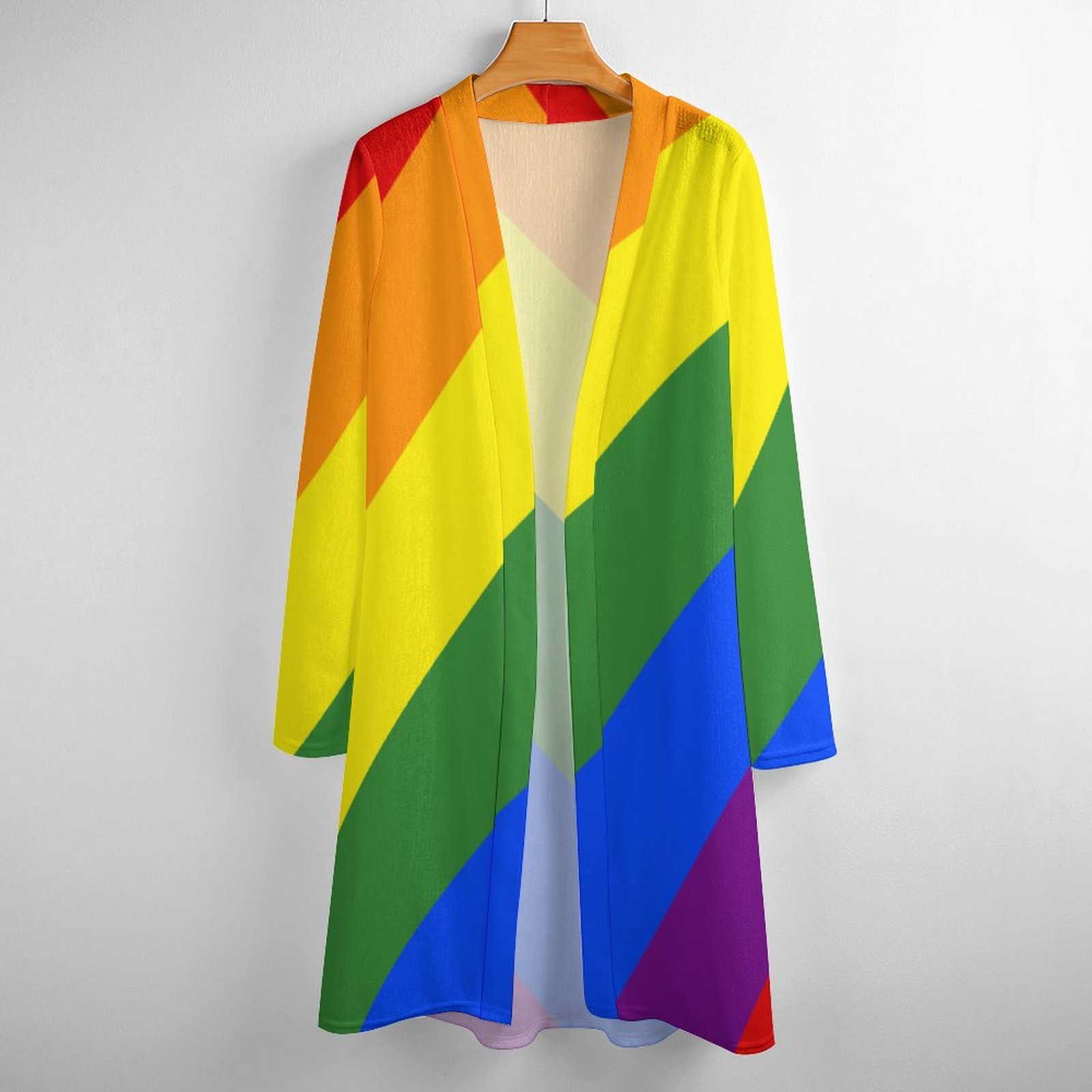 S-2Xl Lgbt Pride Diagonal Rainbow Stripe Open Front Cardigans Women Long Sleeve Lightweight Midi Duster Cardigan