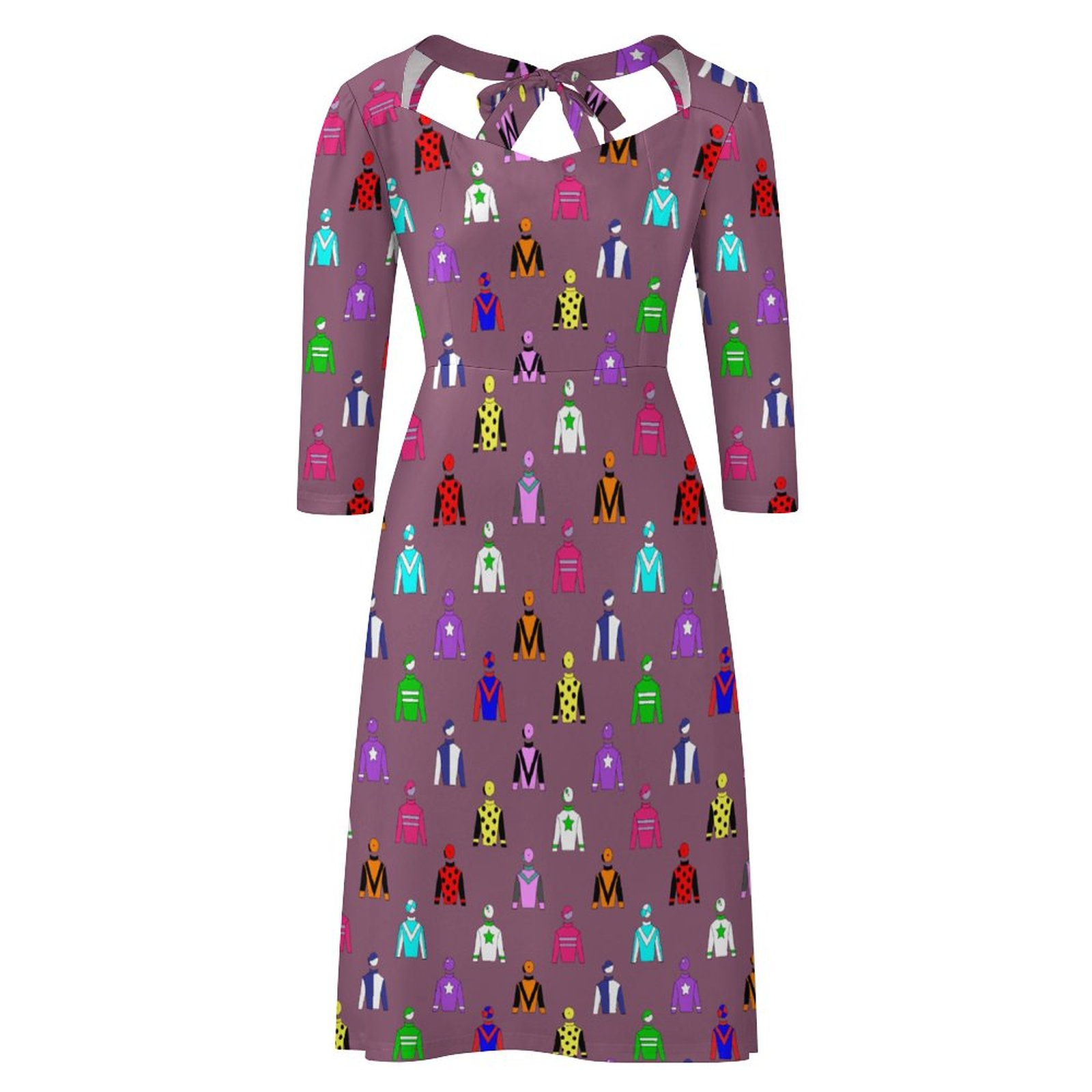 Jockey Silks Horse Rider Printed Summer 3/4 Sleeves Sweetheart Neckline Dress Women Vintage 1950S A-Line Prom Dresses