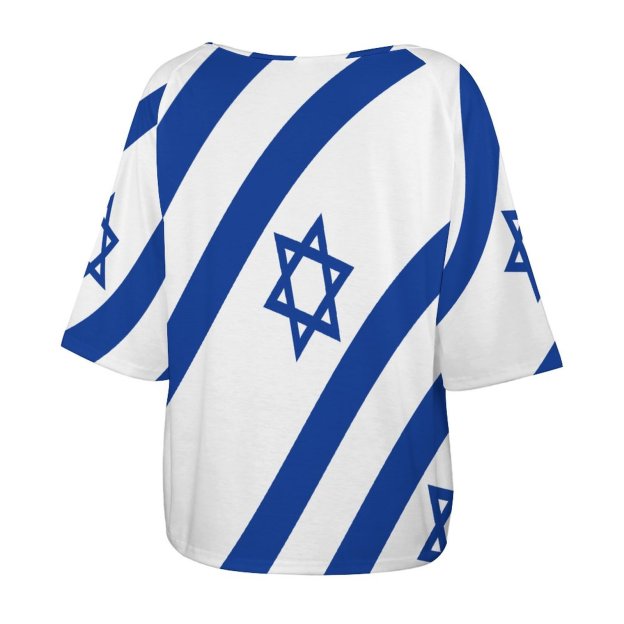 S-5XL Summer Israelian Flag Of Israel 3/4 Bell Sleeve T-Shirt Elbow Length Basic hippie Tunics Tops for Women-Charlylifestyle