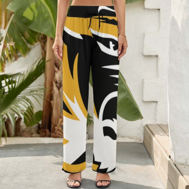 Summer Fall Mizzou Tiger Stripe Printed Women's High Waist Wide Leg Long Palazzo Lounge Pants-Charlylifestyle