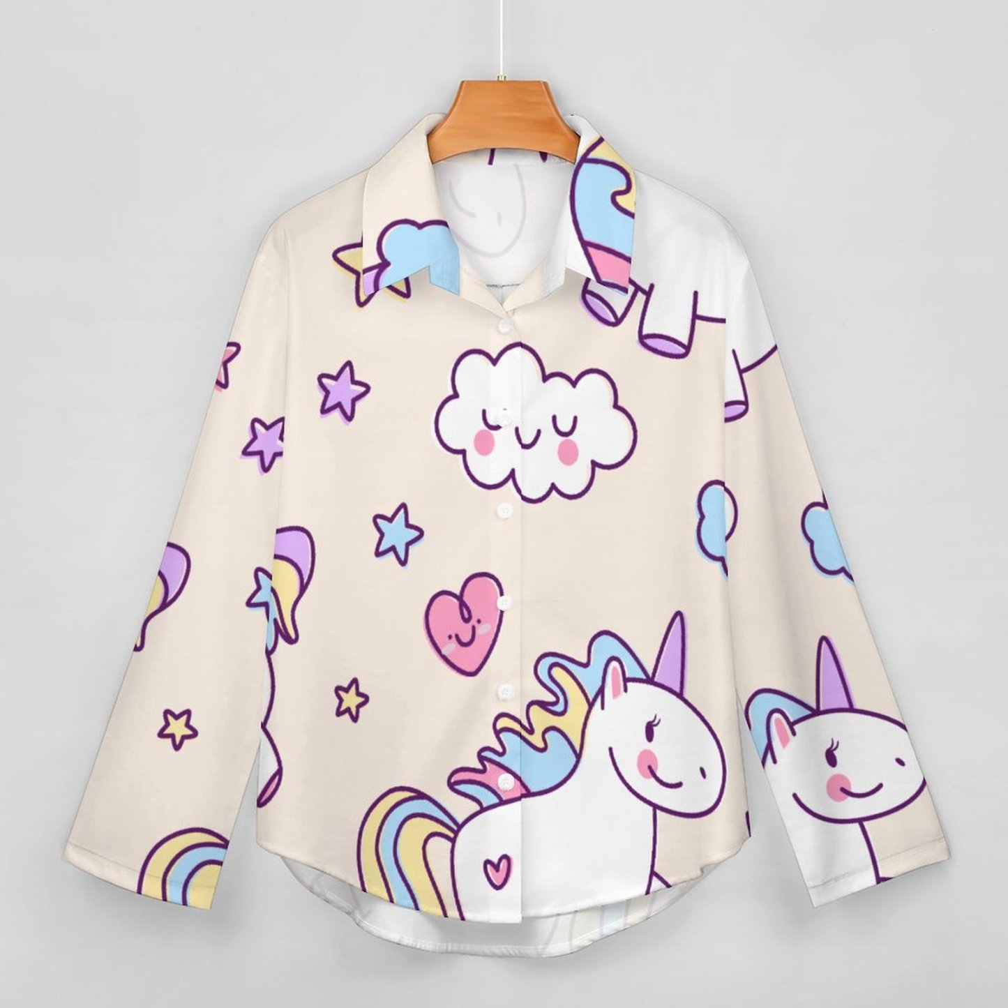 Personalized Kawaii Chubby Flying Unicorns Rainbow Button Down Shirts- Custom Unicorns Casual Shirt Blouse