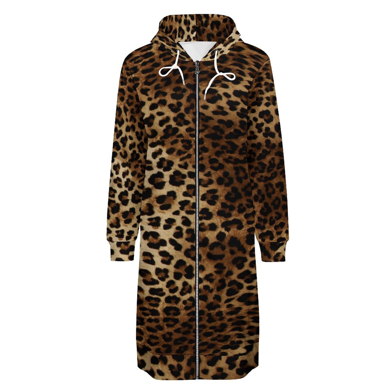 Leopard Spot Animal Print Zip Up Long Hoodie Jacket Coat Women Tunic Sweatshirt Loose Plus Size Open Front Cardigan Outfits