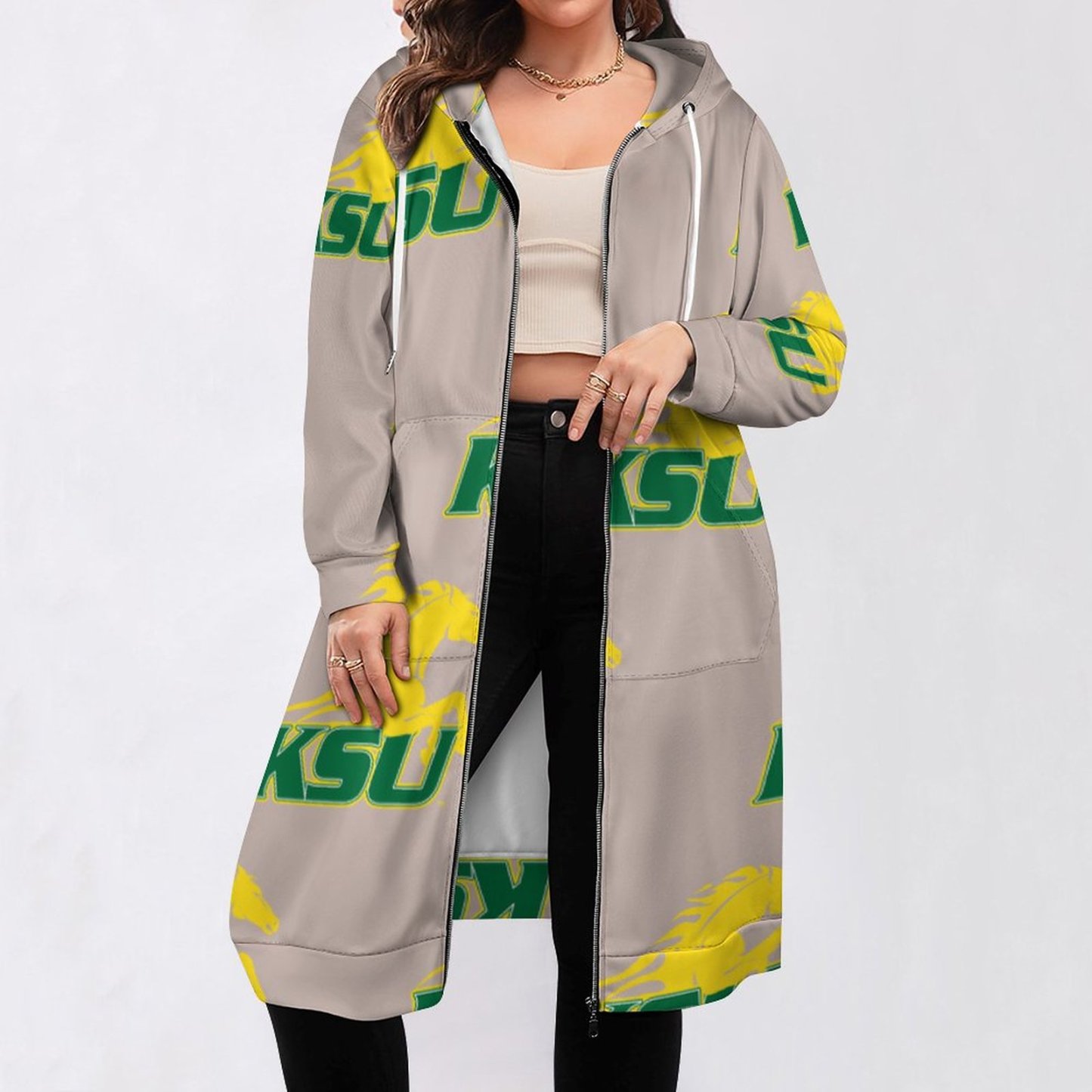 Ksu Kentucky State University Zip Up Long Hoodie Jacket Coat Women Tunic Sweatshirt Plus Size Open Front Cardigan Outfits