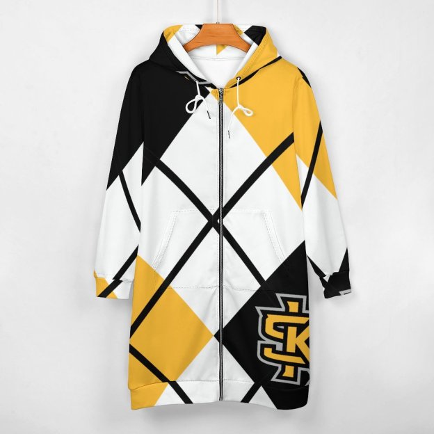 Kennesaw State University Argyle Zip Up Long Hoodie Jacket Women Tunic Sweatshirt Plus Size Open Front Cardigan Outfits