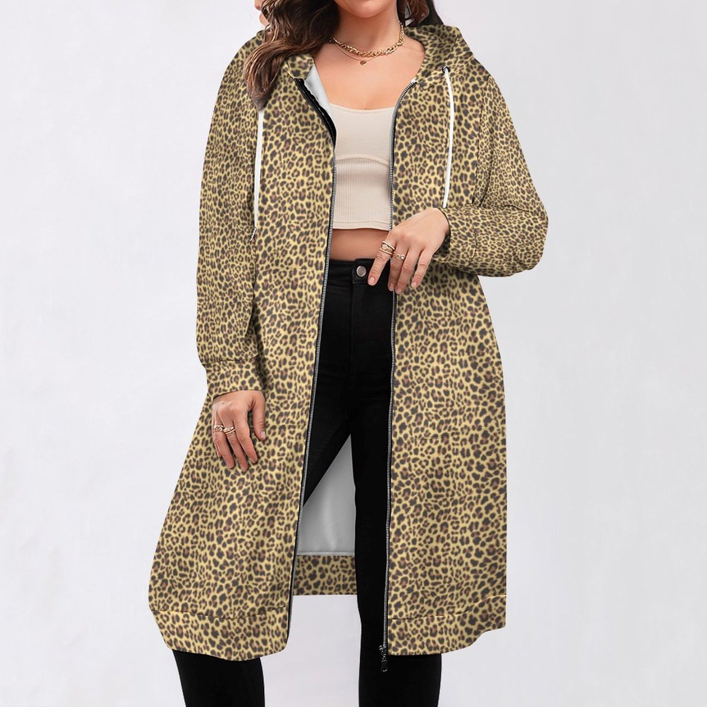 Leopard Print Animal Skin Zip Up Long Hoodie Jacket Coat Women Tunic Sweatshirt Loose Plus Size Open Front Cardigan Outfits
