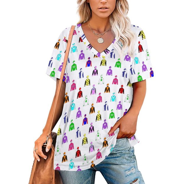 Personalized Jockey Silks Horse Rider Womens Summer Casual T Shirts Custom Photo Short Sleeve Tunic Tops