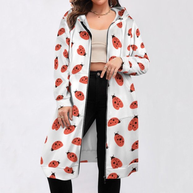 Ladybug Ladybird Animal Zip Up Long Hoodie Jacket Coat Women Tunic Sweatshirt Loose Plus Size Open Front Cardigan Outfits