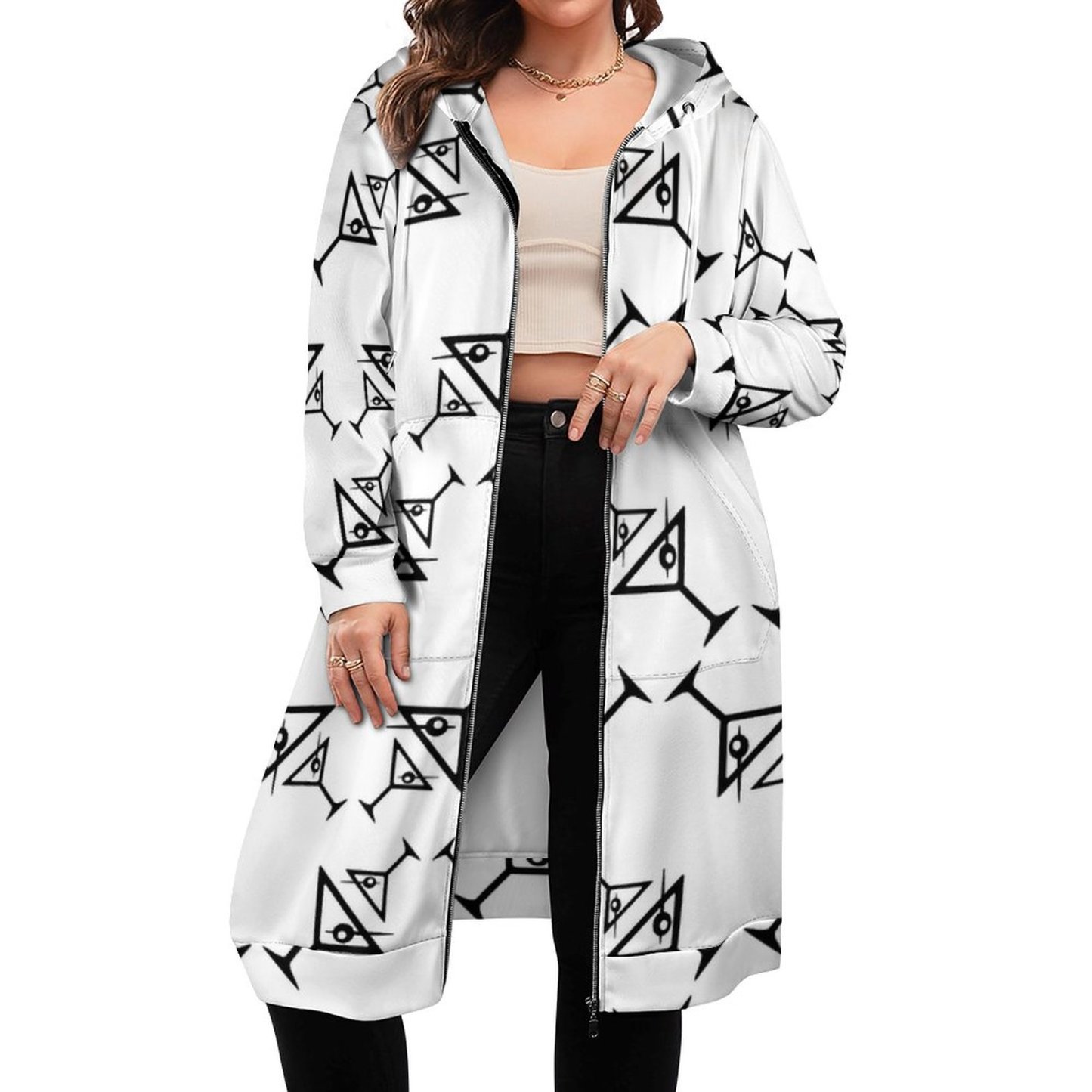 Large Print Martini Glasses Retro Martini Zip Up Long Hoodie Jacket Women Tunic Sweatshirt Plus Size Open Front Cardigan Outfits