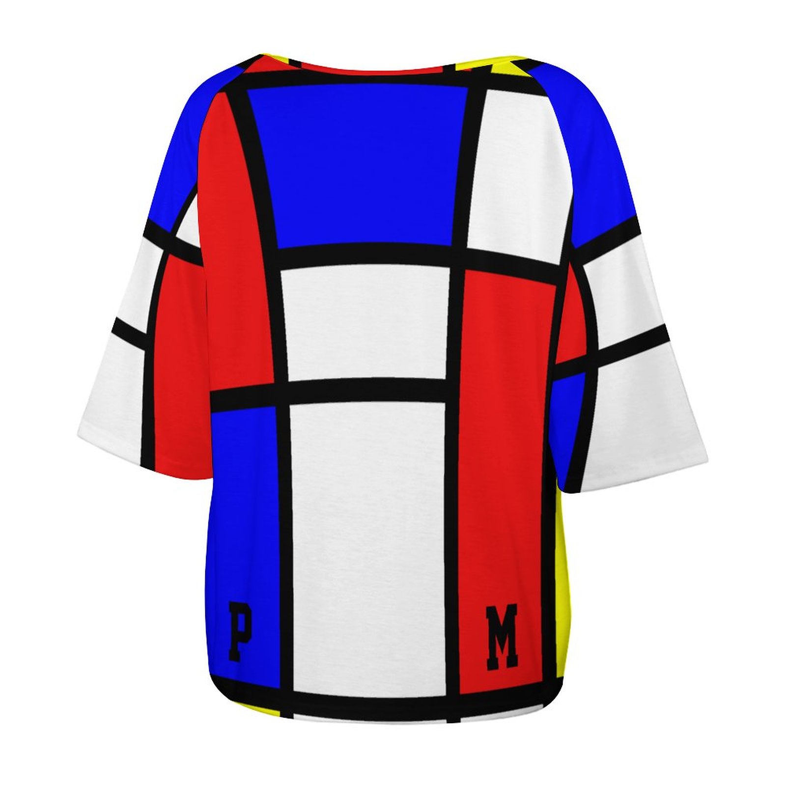 Initials Piet Mondrian Style Modern Art 3/4 Bell Sleeve T-Shirt Elbow Length Basic Tunics Tops for Women-Charlylifestyle