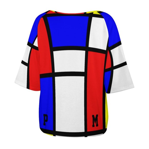 Initials Piet Mondrian Style Modern Art 3/4 Bell Sleeve T-Shirt Elbow Length Basic Tunics Tops for Women-Charlylifestyle