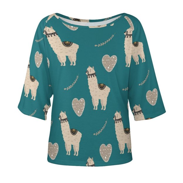 Funny Vintage Llama Heart Love 3/4 Bell Sleeve T-Shirt Elbow Length Basic Tunics Tops for Women-Charlylifestyle