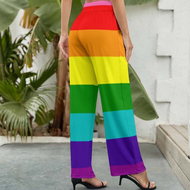 S-2XL Lgbt Rainbow Flag Original 8 Stripes Women's High Waist Wide Leg Long Palazzo Lounge Pants-Charlylifestyle