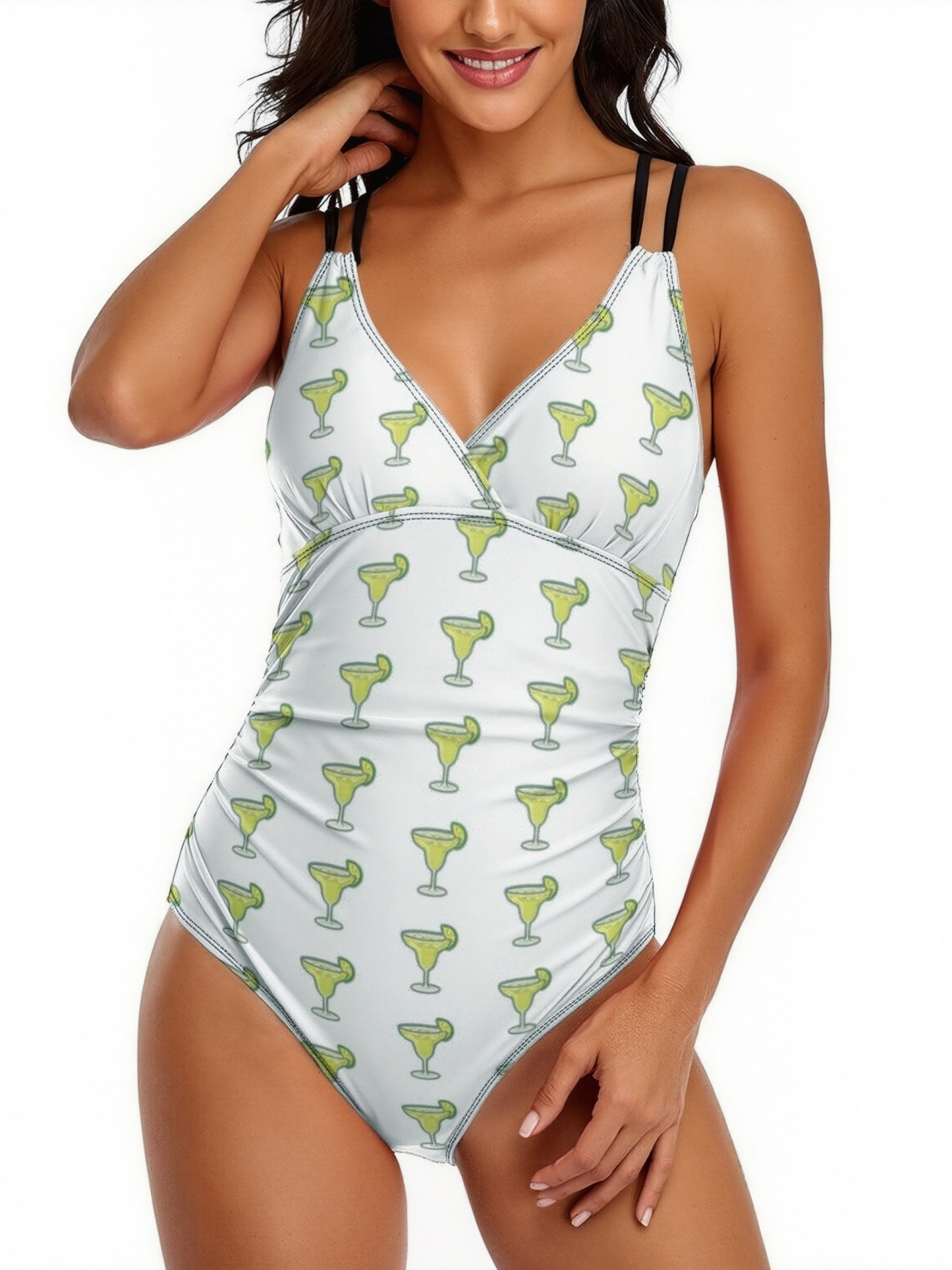Summer Beach Party Margarita Cocktail One Piece Swimsuits Print Swimwear Adjustable Spaghetti Straps Monokini
