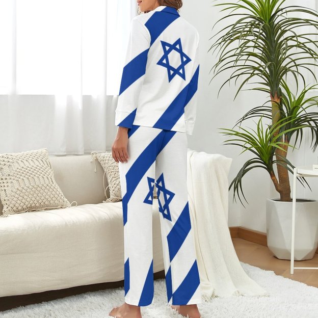 Personalized Israelian Flag Of Israel Women Long Sleeve Two Piece Pajamas Set Custom Sleepwear