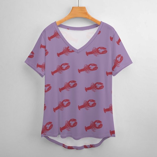 S-4XL Funny Vintage Nautical Lobster Womens Summer Casual T Shirts Boho Full Print Short Sleeve Loose Hippie Tunic Tops-Charlylifestyle