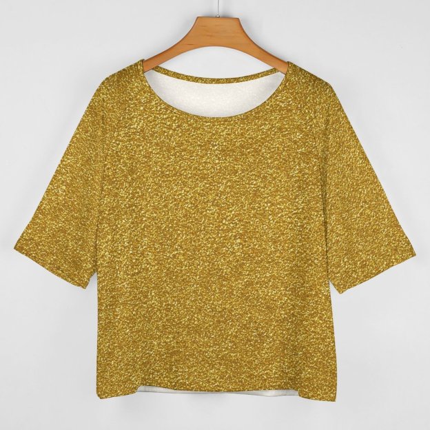 Metallic Gold Glitter Image O Neck Batwing Half Sleeve Shirts Women Loose Blouse Print Tops-Charlylifestyle