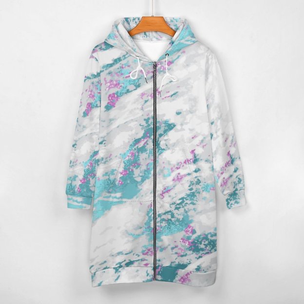 Funny Marble Pattern Zip Up Long Hoodie Jacket Coat Women Tunic Sweatshirt Loose Plus Size Open Front Cardigan Outfits