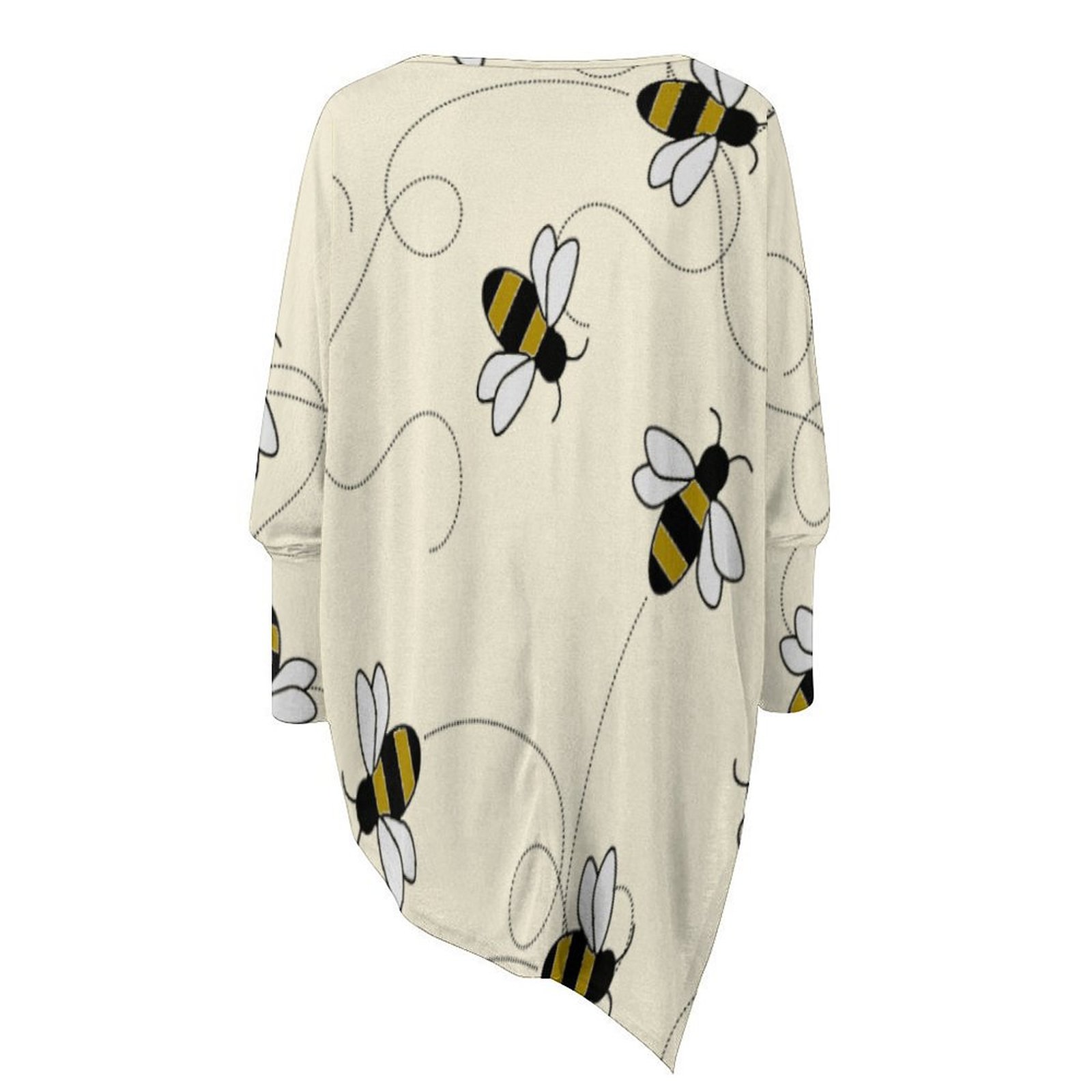 Modern Bumble Bees Plus Size Hanky Hem Tops Long Sleeve Women Tunic High Low Asymmetrical Shirt