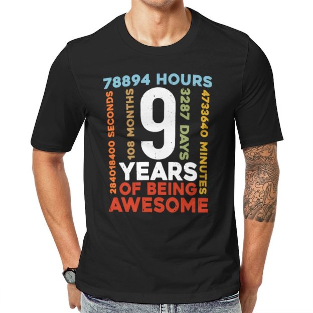 Charlylifestyle Unisex Casual 9th Birthday Shirt 9 Years Old Vintage Retro 108 Months Boy Girl T-Shirt-Charlylifestyle
