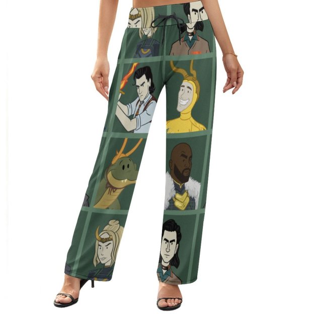 Summer Fall Funny Vintage Loki Variant Women's High Waist Wide Leg Long Palazzo Lounge Pants-Charlylifestyle