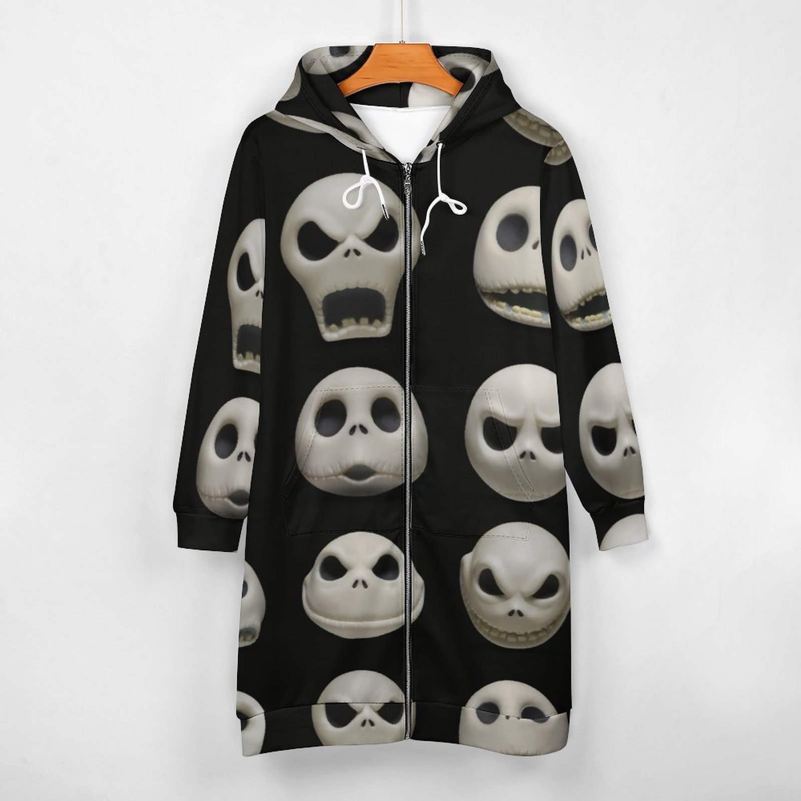Many Faces Of Jack Skellington Zip Up Long Hoodie Jacket Coat Women Tunic Sweatshirt Plus Size Open Front Cardigan Outfits