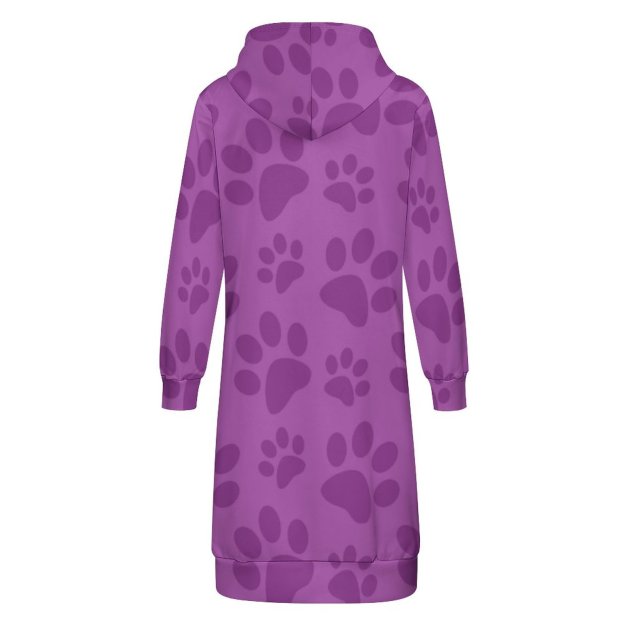 Lilac Purple Dog Paw Print Zip Up Long Hoodie Jacket Coat Women Tunic Sweatshirt Loose Plus Size Open Front Cardigan Outfits