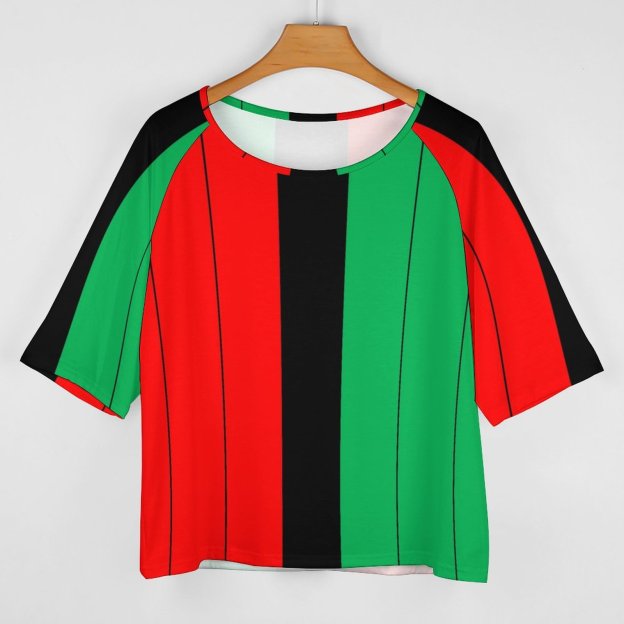 Kwanzaa Red Black Green Kinara Striped O Neck Batwing Half Sleeve Shirts Women Loose Street Blouse Print Tops-Charlylifestyle