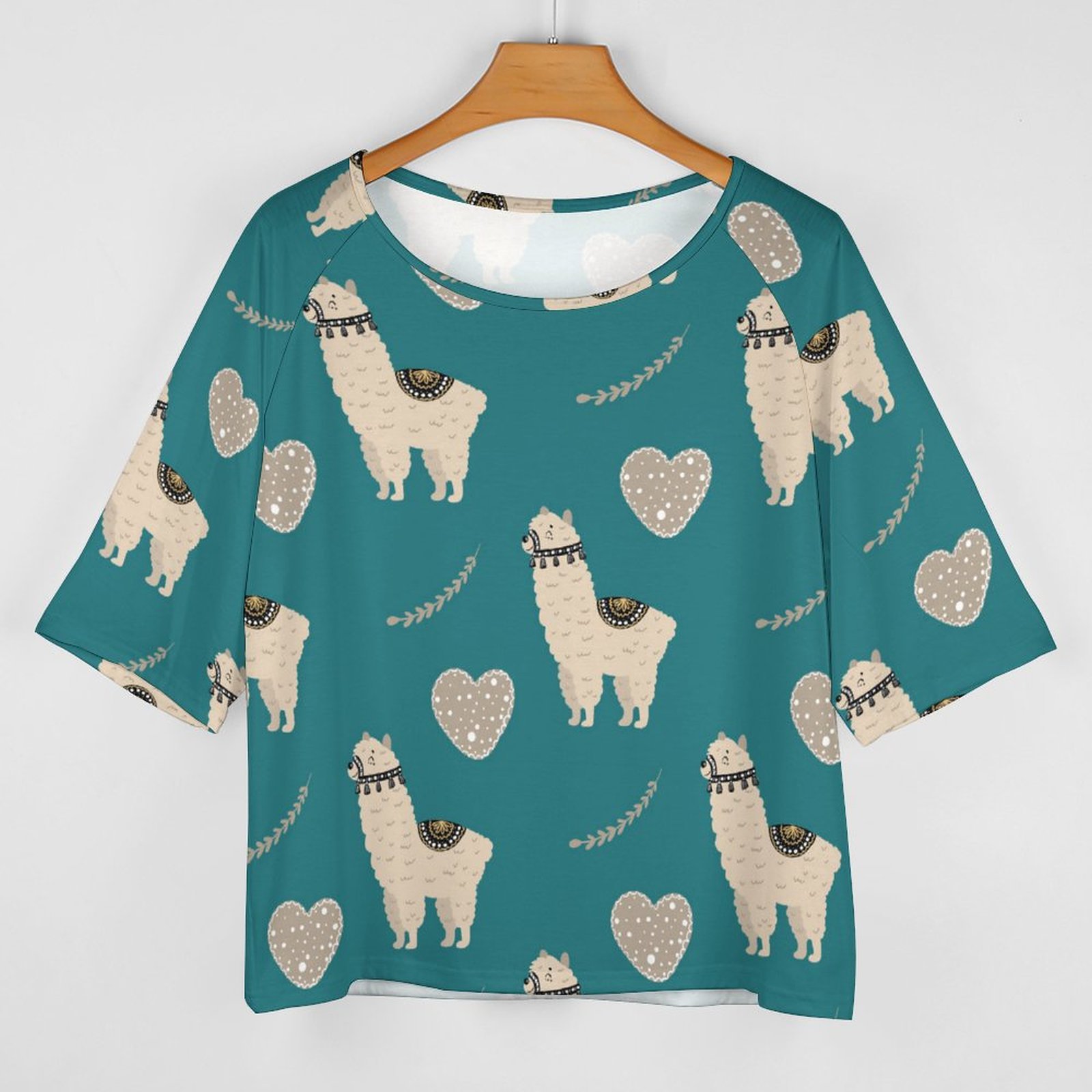 Funny Vintage Llama Heart Love 3/4 Bell Sleeve T-Shirt Elbow Length Basic Tunics Tops for Women-Charlylifestyle