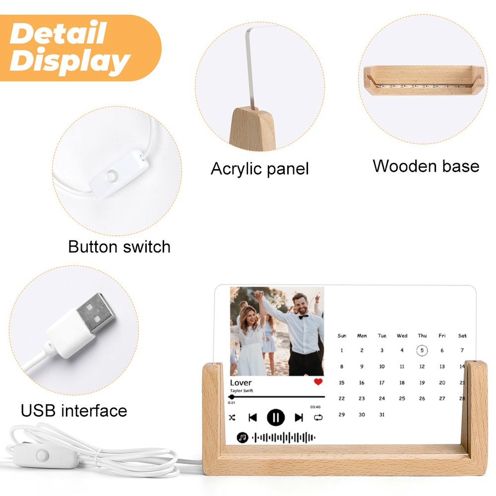 Custom Spotify Plaque Scannable Music Custom Photo Acrylic Night Light - Personalized Acrylic Lamp Gift Idea