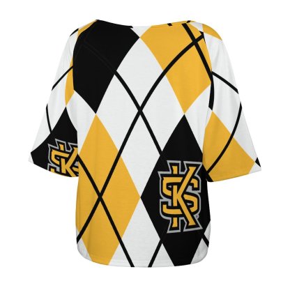 Kennesaw State University Argyle 3/4 Bell Sleeve T-Shirt Elbow Length Basic Tunics Tops for Women-Charlylifestyle