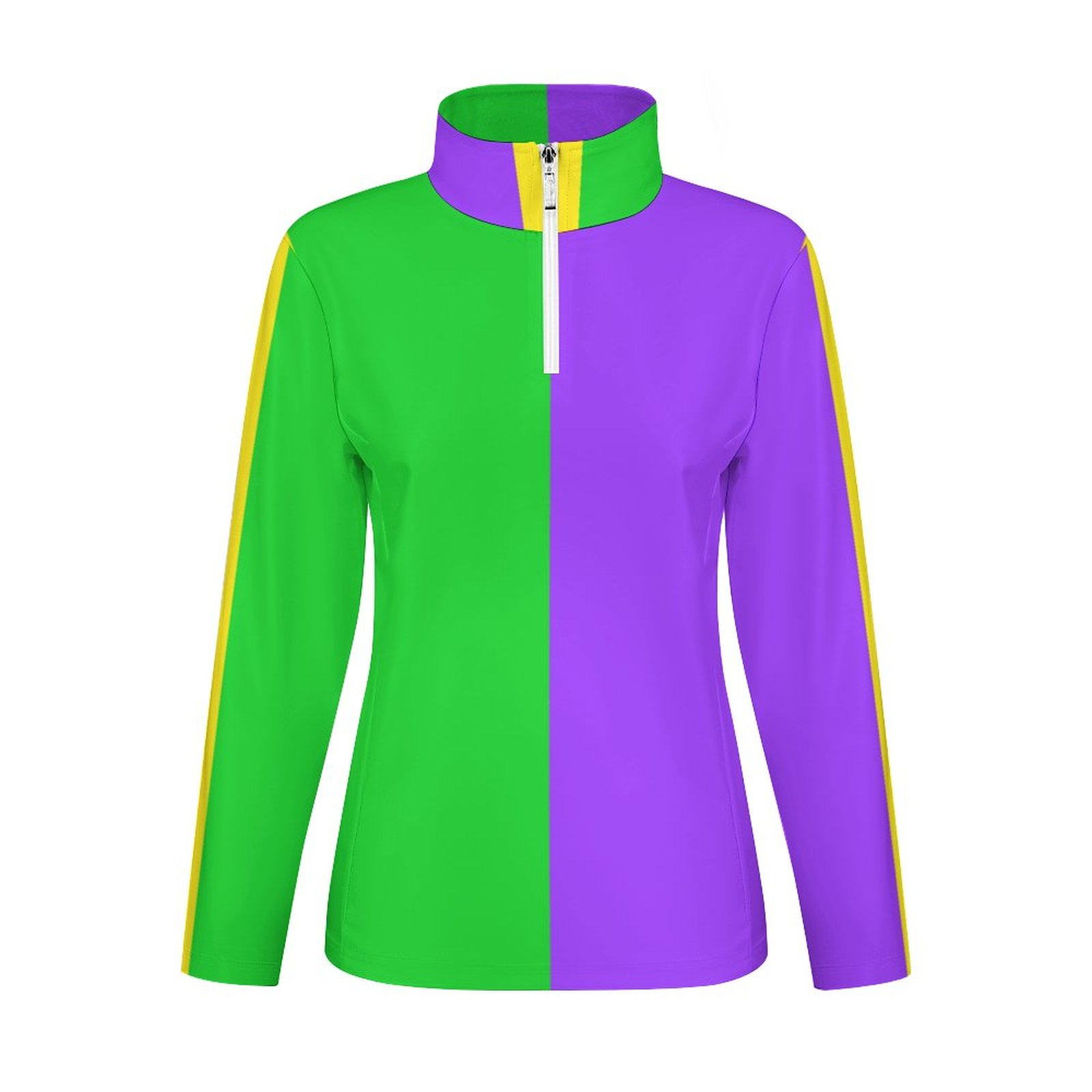 Mardi Gras Colors New Orleans Striped Long Sleeve 1/4 Zip Pullover Athletic Shirt Hiking Running Workout Slim Fit Tee Tops