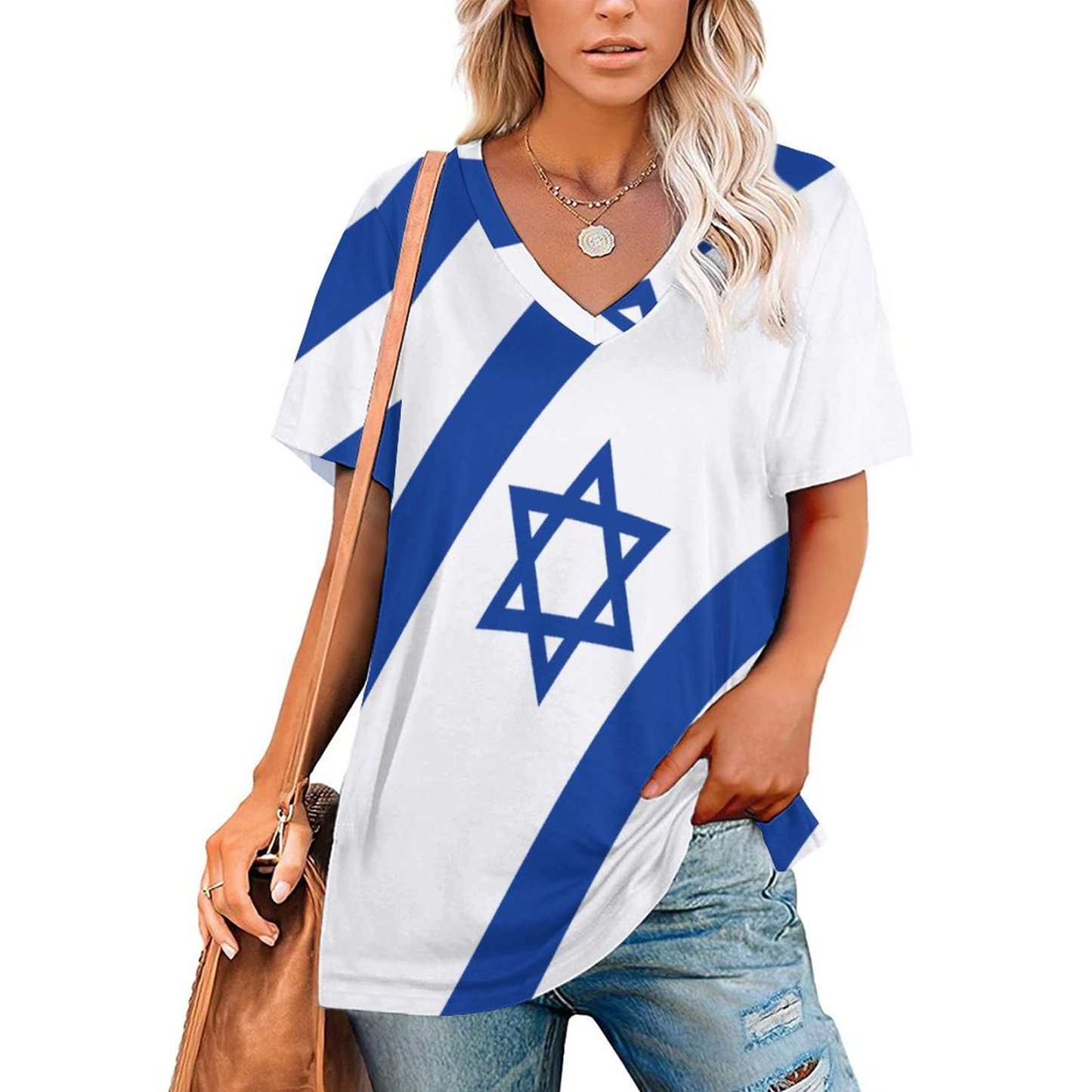Personalized Israelian Flag Of Israel Full Print T Shirts Custom Photo Short Sleeve Loose Hippie Tunic Tops