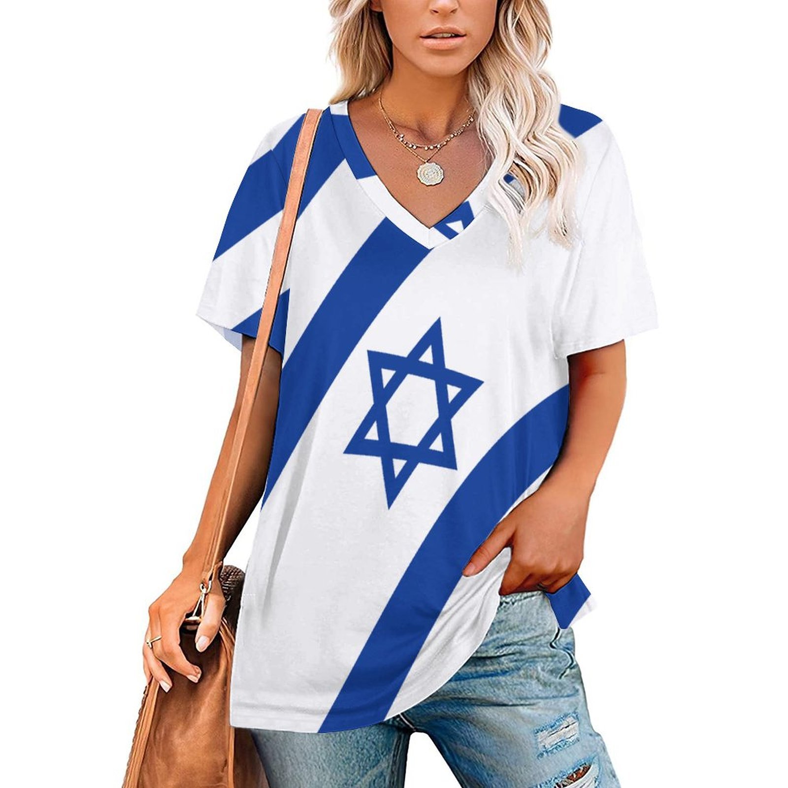 Personalized Israelian Flag Of Israel Full Print T Shirts Custom Photo Short Sleeve Loose Hippie Tunic Tops