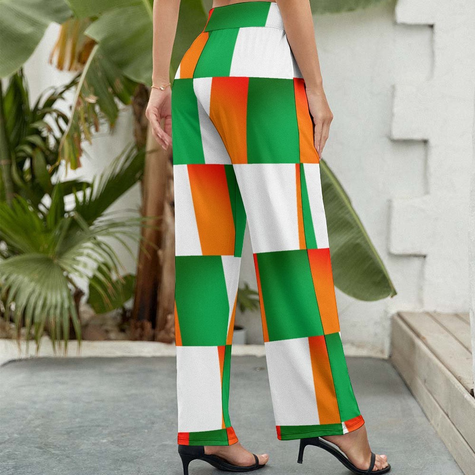 S-2XL Irish Flag Of Ireland Women Casual Elastic Waist Wide Leg Pants Trousers-Charlylifestyle