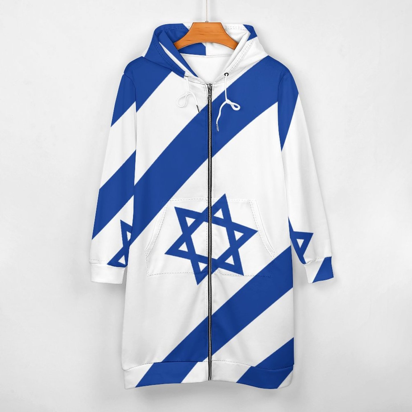 Israelian Flag Of Israel Zip Up Long Hoodie Jacket Coat Women Tunic Sweatshirt Loose Plus Size Open Front Cardigan Outfits