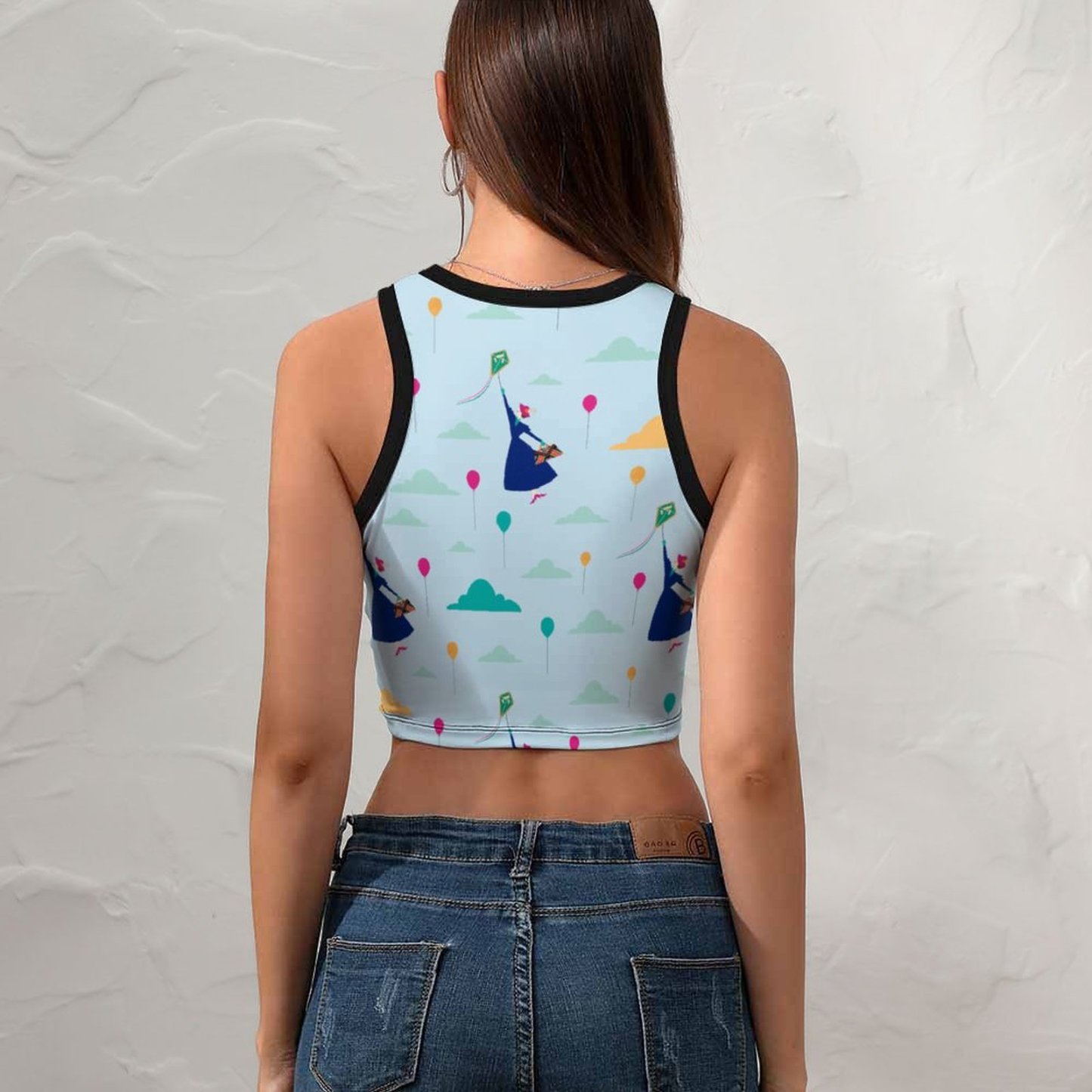 Women Mary Poppins Magic Fills The Air Crew Neck Crop Tank Basic Sleeveless Graphic Hippie Boyfriend Style Tee Tops-Charlylifestyle