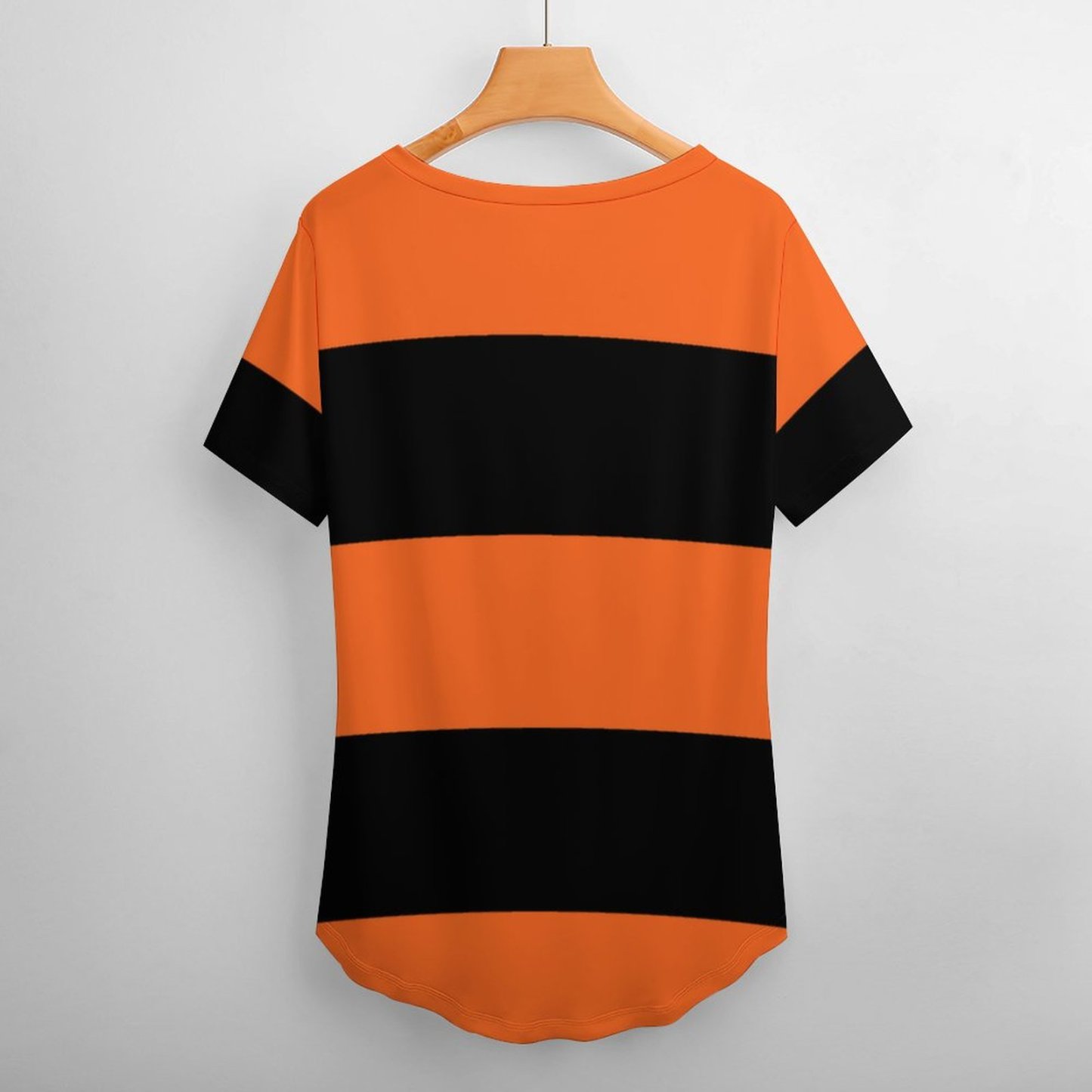 S-4XL Orange And Black Stripe Halloween Women T Shirts Basic V-Neck Tee Loose Vintage Fitting Oversize Short Sleeve Tops-Charlylifestyle