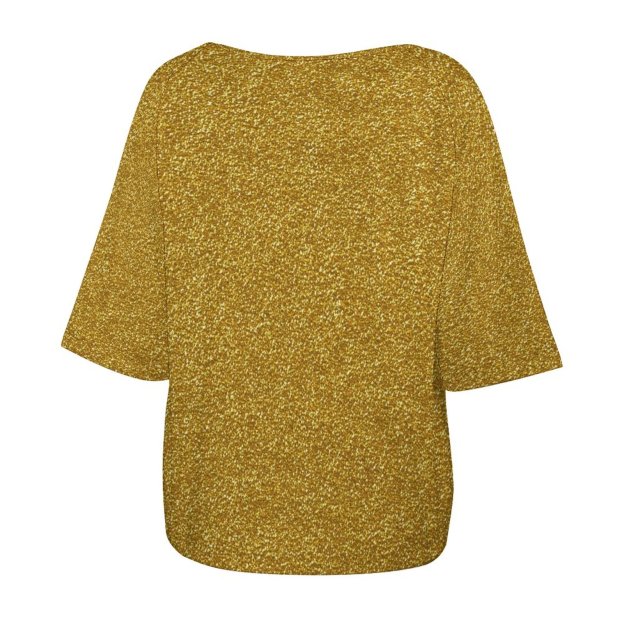 Metallic Gold Glitter Image O Neck Batwing Half Sleeve Shirts Women Loose Blouse Print Tops-Charlylifestyle