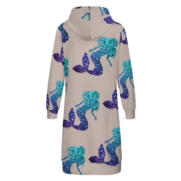 Mermaid Aqua Blue Ombre Sparkles Zip Up Long Hoodie Jacket Women Tunic Sweatshirt Plus Size Open Front Cardigan Outfits